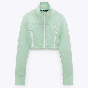 ZARA Apple Green Retro Zip Up Crop Jacket